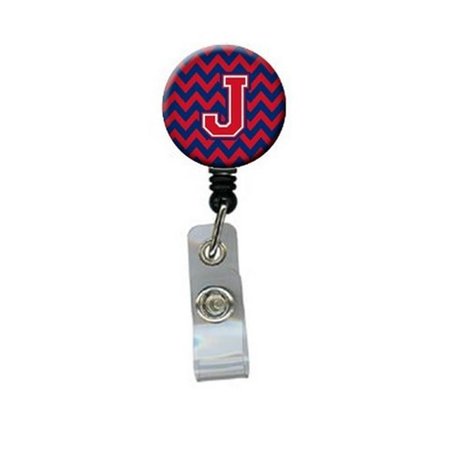 CAROLINES TREASURES Letter J Chevron Yale Blue and Crimson Retractable Badge Reel CJ1054-JBR